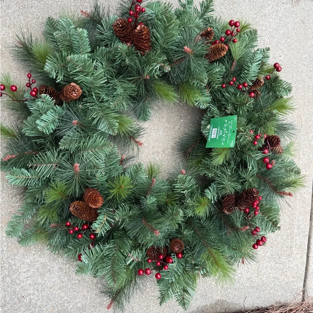 Festive Green and Red Holiday Wreath - NWT